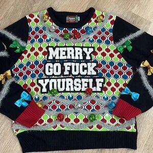 Spencer's Ugly‎ Christmas Sweater Lights Up Tinsel Ornaments Unisex XL
